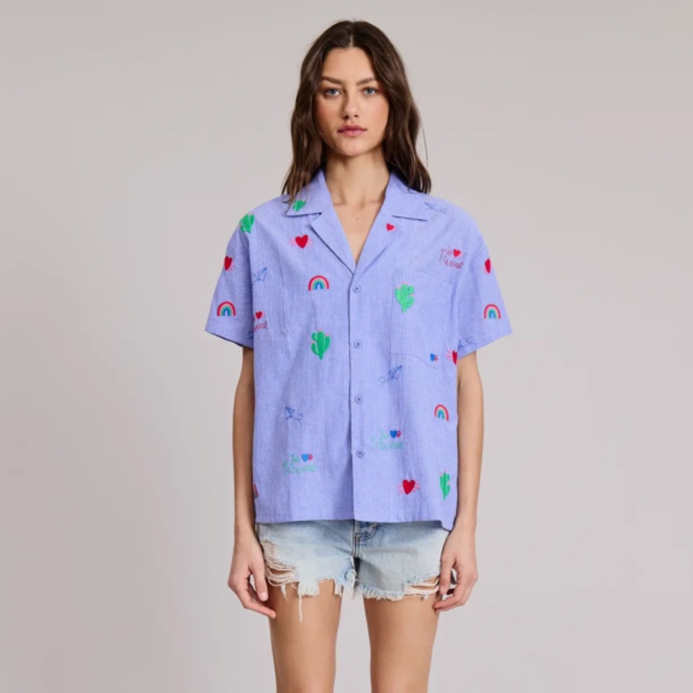 Lavender Printed Short-Sleeve Camp Shirt - Women